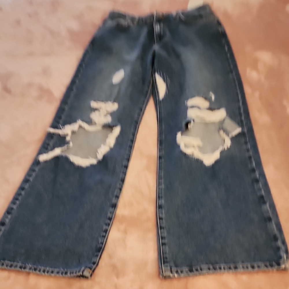 Forever 21 Men's Relaxed Distressed Dark Blue Jeans